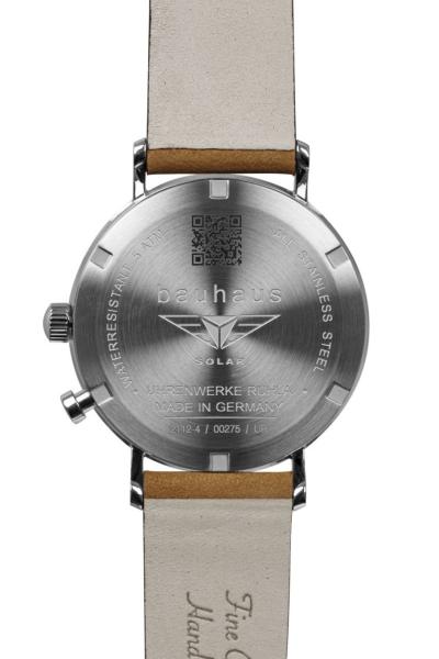 Bauhaus Herrenuhr Solar mit Energieanzeige und Lederarmband